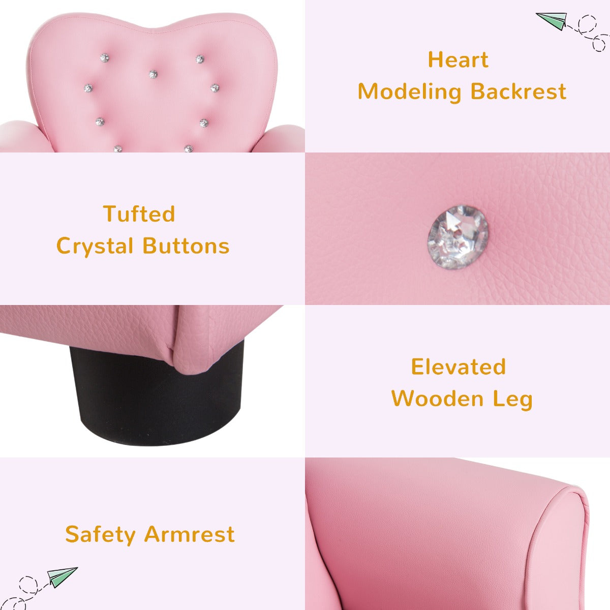 Kids/Toddler Tufted Upholstered Princess Chair with Diamond Decoration for Preschool Child, Pink