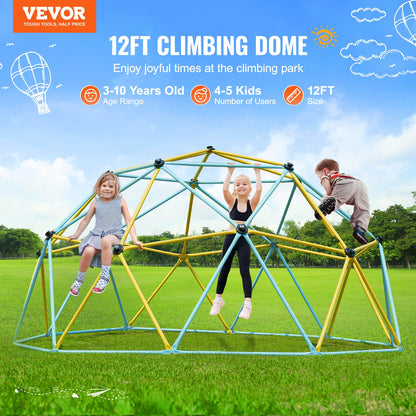 Jungle Gym, 12FT Geometric Dome Climber Play Center, For Kids 3 To 10 Years Old, Supports 750LBS   With Climbing Grip,