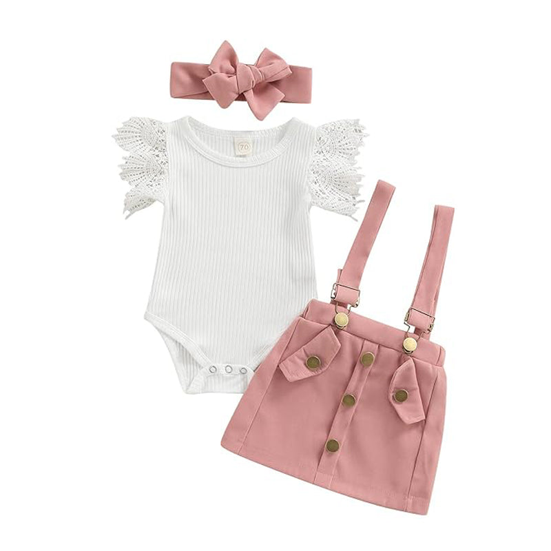 3Pcs Infant Girl Summer Ruffle Ribbed Romper