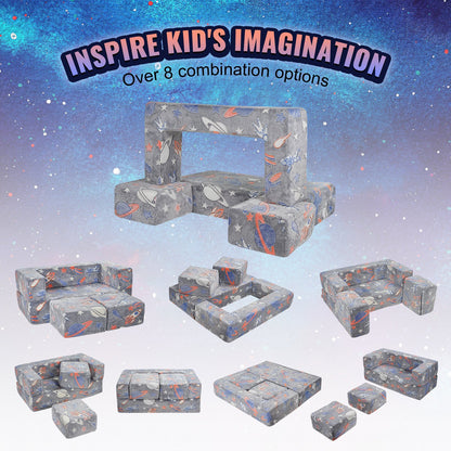 4Pc Toddler Couch Sofa Bed, Sectional Sofa With Removable Cover For Girls & Boys, Dark Grey
