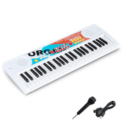 49 Keys Kids Electronic Keyboard With Microphone, 8 Tones & Rhythms Age 3+ - White