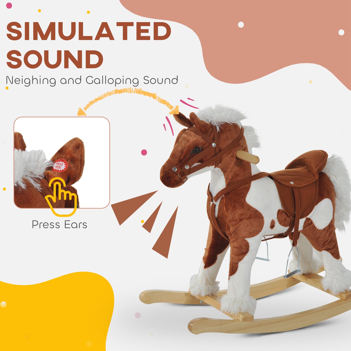 Toddler Rocking Horse, Kids Plush Rocking Chair Toy With Nursery Rhyme Music Brown