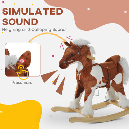 Toddler Rocking Horse, Kids Plush Rocking Chair Toy With Nursery Rhyme Music Brown