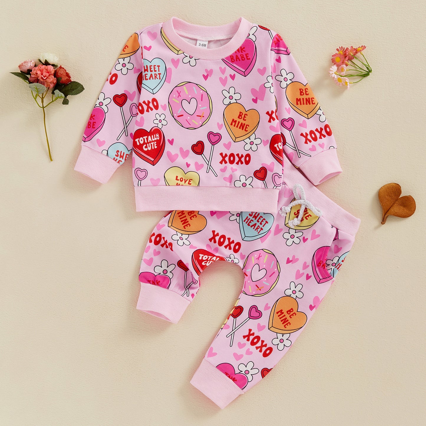 Infant/Toddler Love Floral Print Long Sleeve Pullover/Trousers Two-piece Set