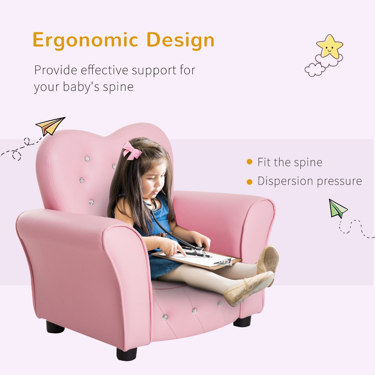Kids/Toddler Tufted Upholstered Princess Chair with Diamond Decoration for Preschool Child, Pink