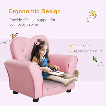 Kids/Toddler Tufted Upholstered Princess Chair with Diamond Decoration for Preschool Child, Pink