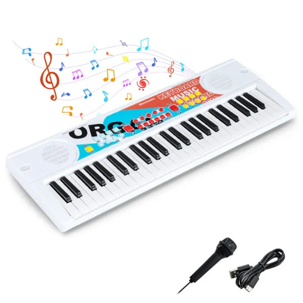49 Keys Kids Electronic Keyboard With Microphone, 8 Tones & Rhythms Age 3+ - White