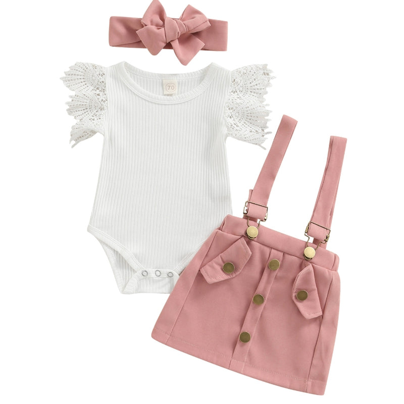 3Pcs Infant Girl Summer Ruffle Ribbed Romper