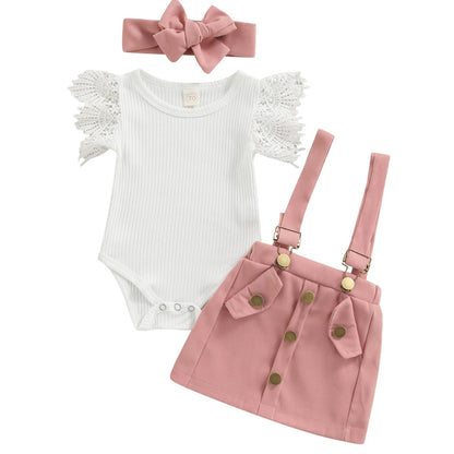 3Pcs Infant Girl Summer Ruffle Ribbed Romper