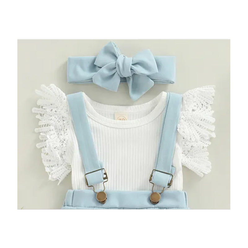 3Pcs Infant Girl Summer Ruffle Ribbed Romper