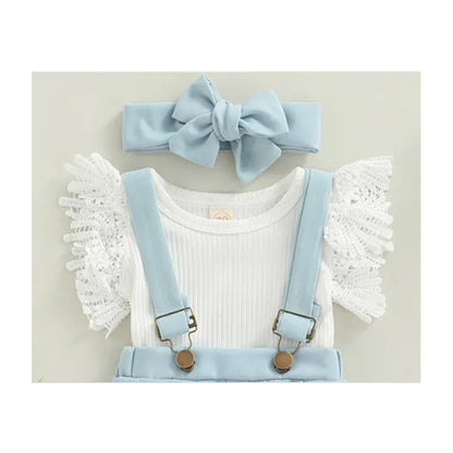 3Pcs Infant Girl Summer Ruffle Ribbed Romper