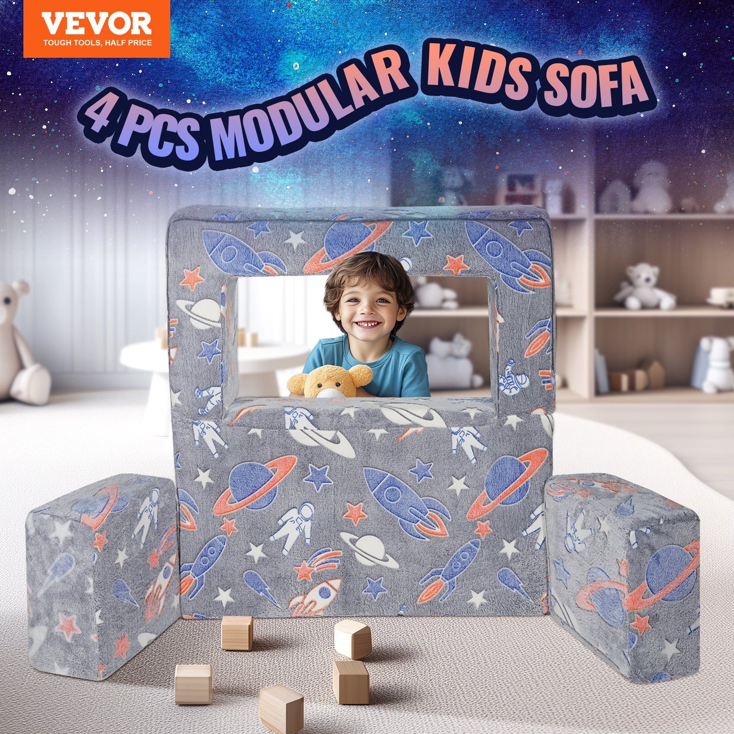 4Pc Toddler Couch Sofa Bed, Sectional Sofa With Removable Cover For Girls & Boys, Dark Grey