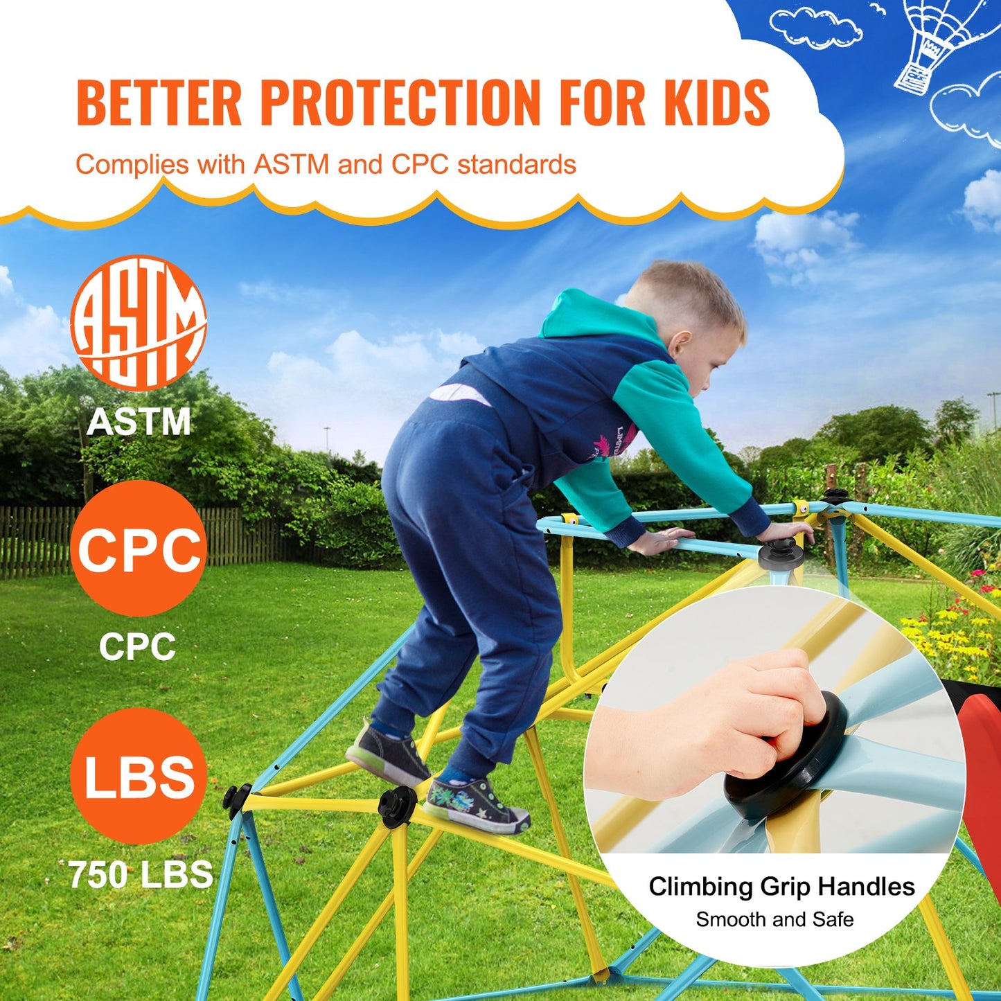 Jungle Gym: 8FT Geometric Dome Climber With Slide & Climbing Grip, For Kids 3 To 9 Years Old, Supports 600LBS And Easy Assembly