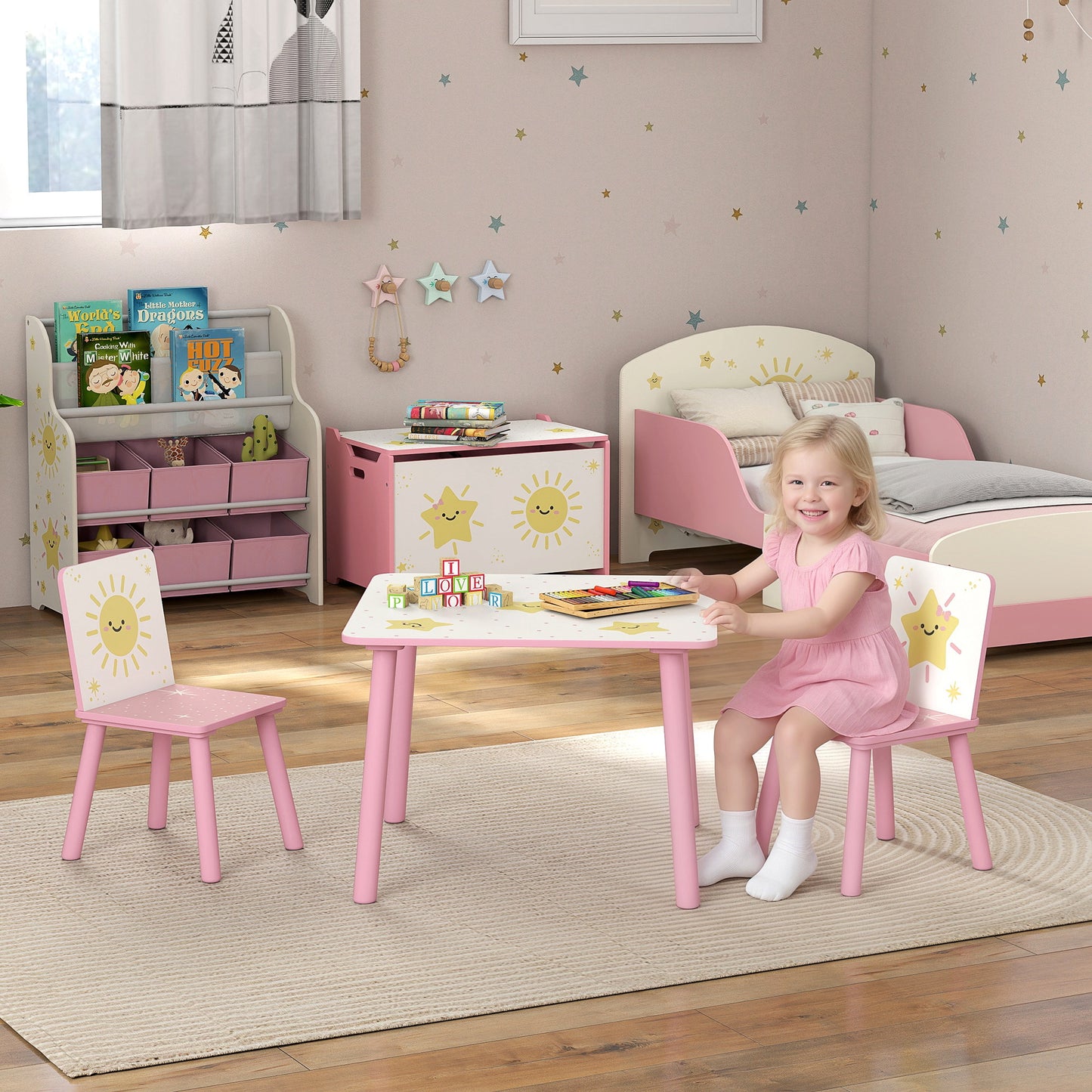 3-Piece Kids Toddler Table and Chair Set  Pink