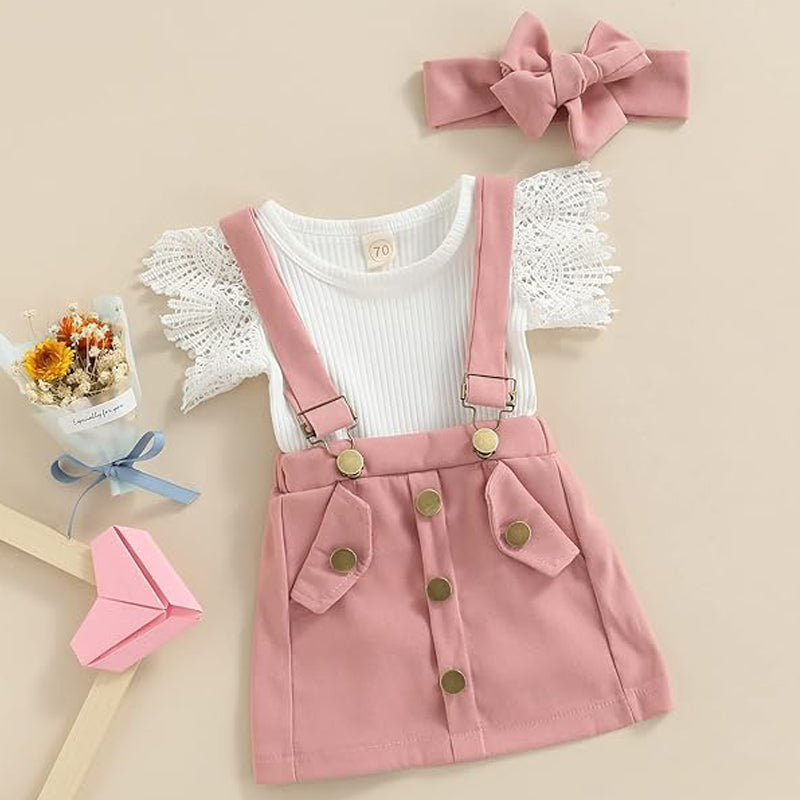 3Pcs Infant Girl Summer Ruffle Ribbed Romper