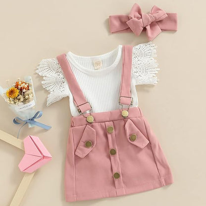 3Pcs Infant Girl Summer Ruffle Ribbed Romper