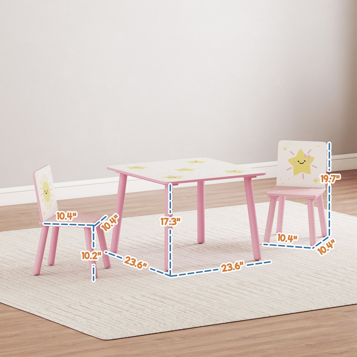 3-Piece Kids Toddler Table and Chair Set  Pink