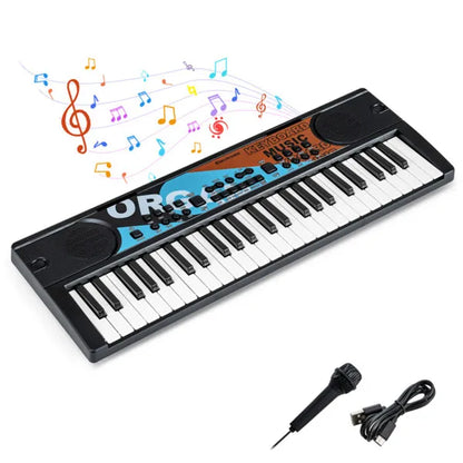 49 Keys Kids Electronic Keyboard With Microphone, 8 Tones & Rhythms For Age 3+ - Black