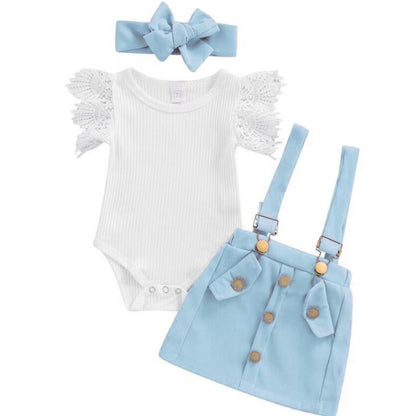 3Pcs Infant Girl Summer Ruffle Ribbed Romper