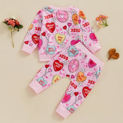 Infant/Toddler Love Floral Print Long Sleeve Pullover/Trousers Two-piece Set