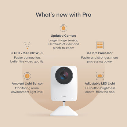 Miku Pro Smart Baby Monitor with Wall Mount Kit