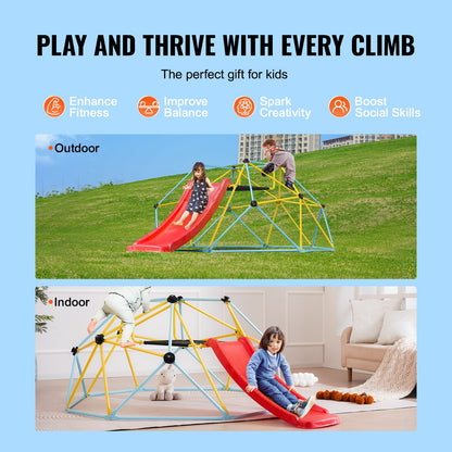 Jungle Gym: 8FT Geometric Dome Climber With Slide & Climbing Grip, For Kids 3 To 9 Years Old, Supports 600LBS And Easy Assembly