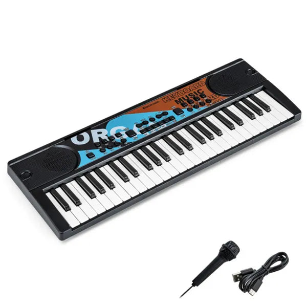 49 Keys Kids Electronic Keyboard With Microphone, 8 Tones & Rhythms For Age 3+ - Black