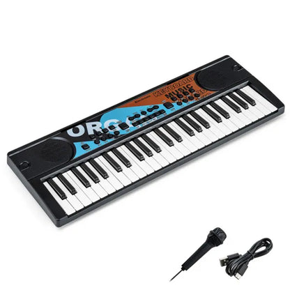49 Keys Kids Electronic Keyboard With Microphone, 8 Tones & Rhythms For Age 3+ - Black