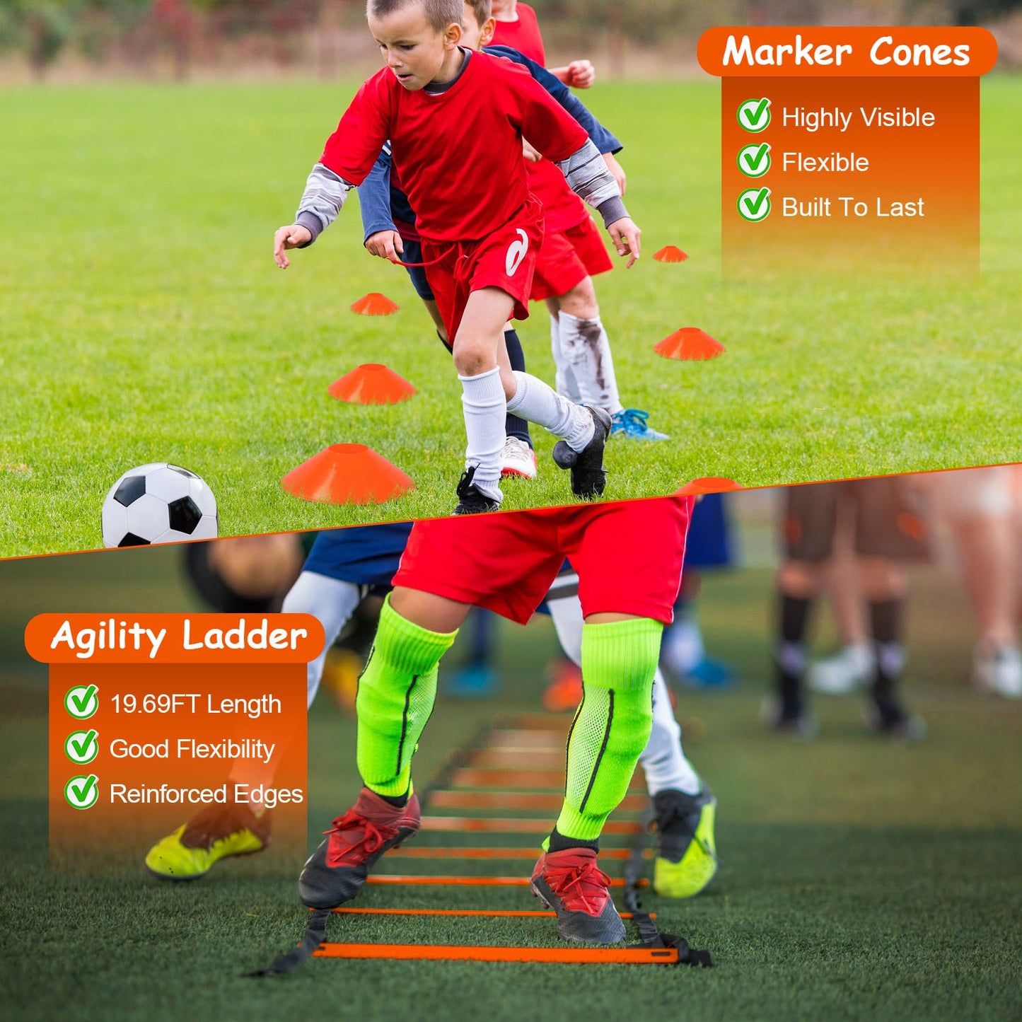 Kids Soccer Goals Portable Soccer Training Equipment With Cones Agility Ladder Target Carry Bag For Toddler/Kids Outdoor Sport Play