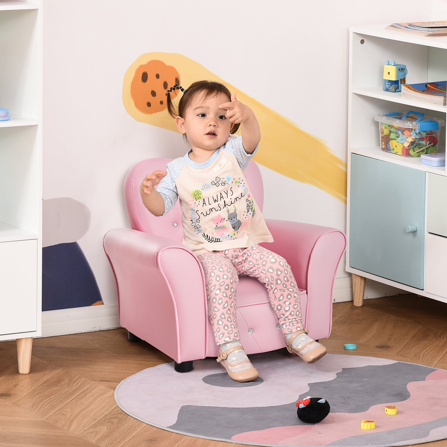 Kids/Toddler Tufted Upholstered Princess Chair with Diamond Decoration for Preschool Child, Pink