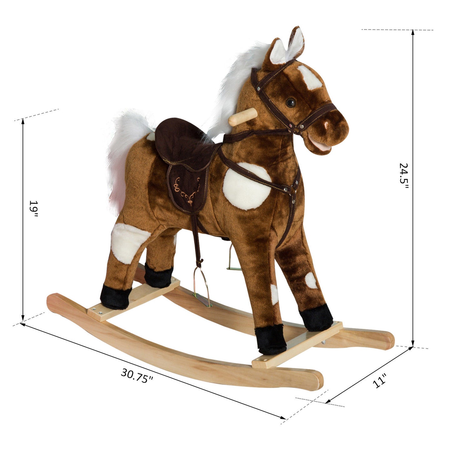 Kids Metal Plush Ride-On Rocking Horse Chair Toy With Nursery Rhyme Music - Dark Brown