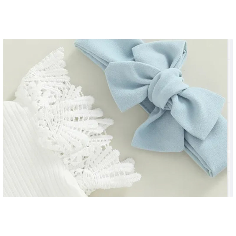 3Pcs Infant Girl Summer Ruffle Ribbed Romper